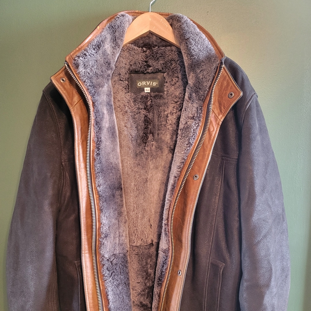 Orvis World's Finest Shearling Coat Men's Size 42 Black Pre Owned
